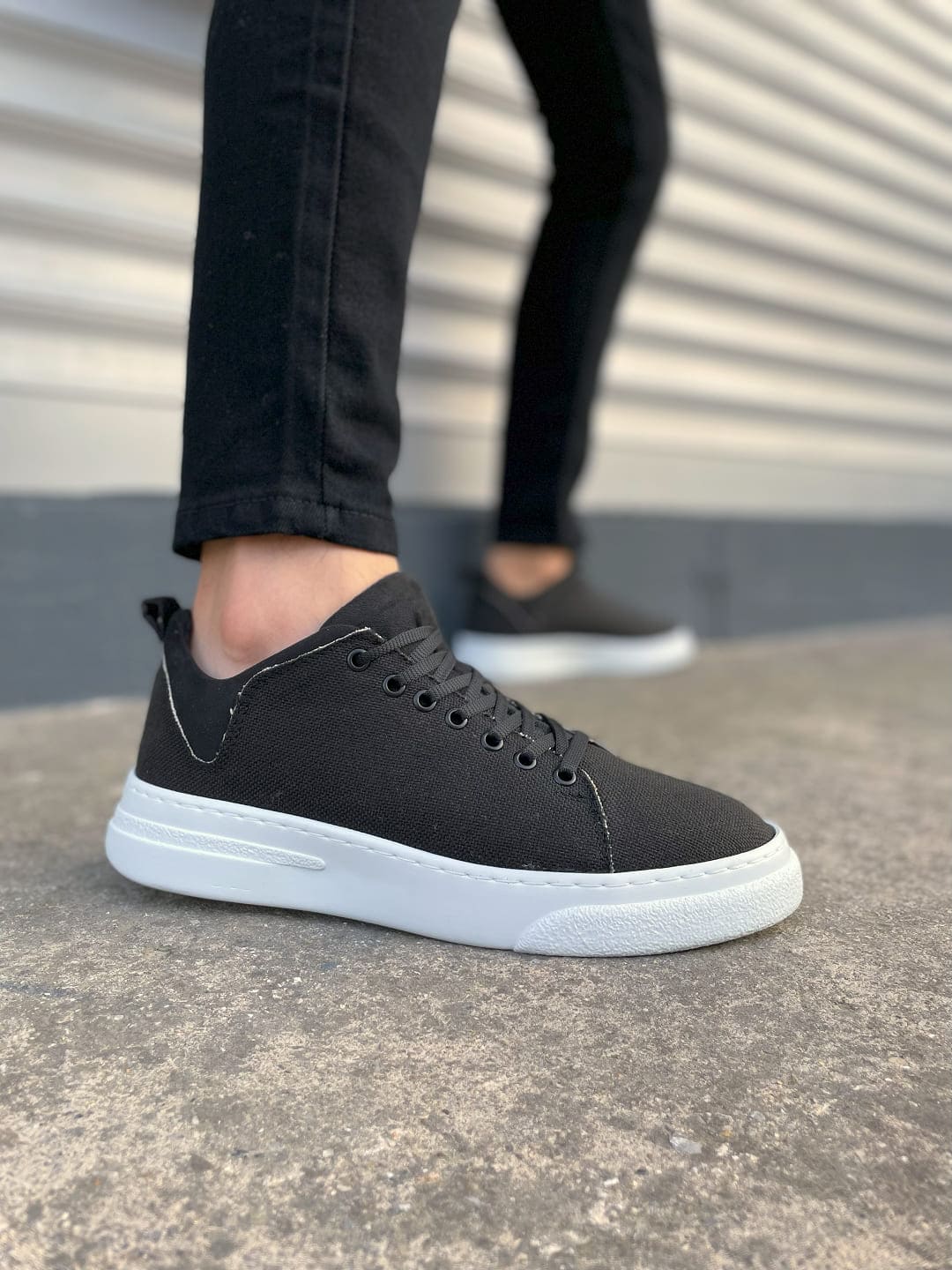 JY204 Flex Bağcıklı Keten Kumaş Erkek Günlük Sneaker Ayakkabı KBT - Siyah