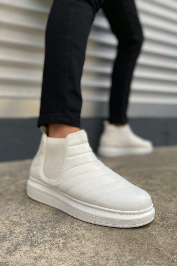 JY205 Boston Bağcıksız Ortopedik Taban Cilt Erkek Spor Bot CBT - Beyaz