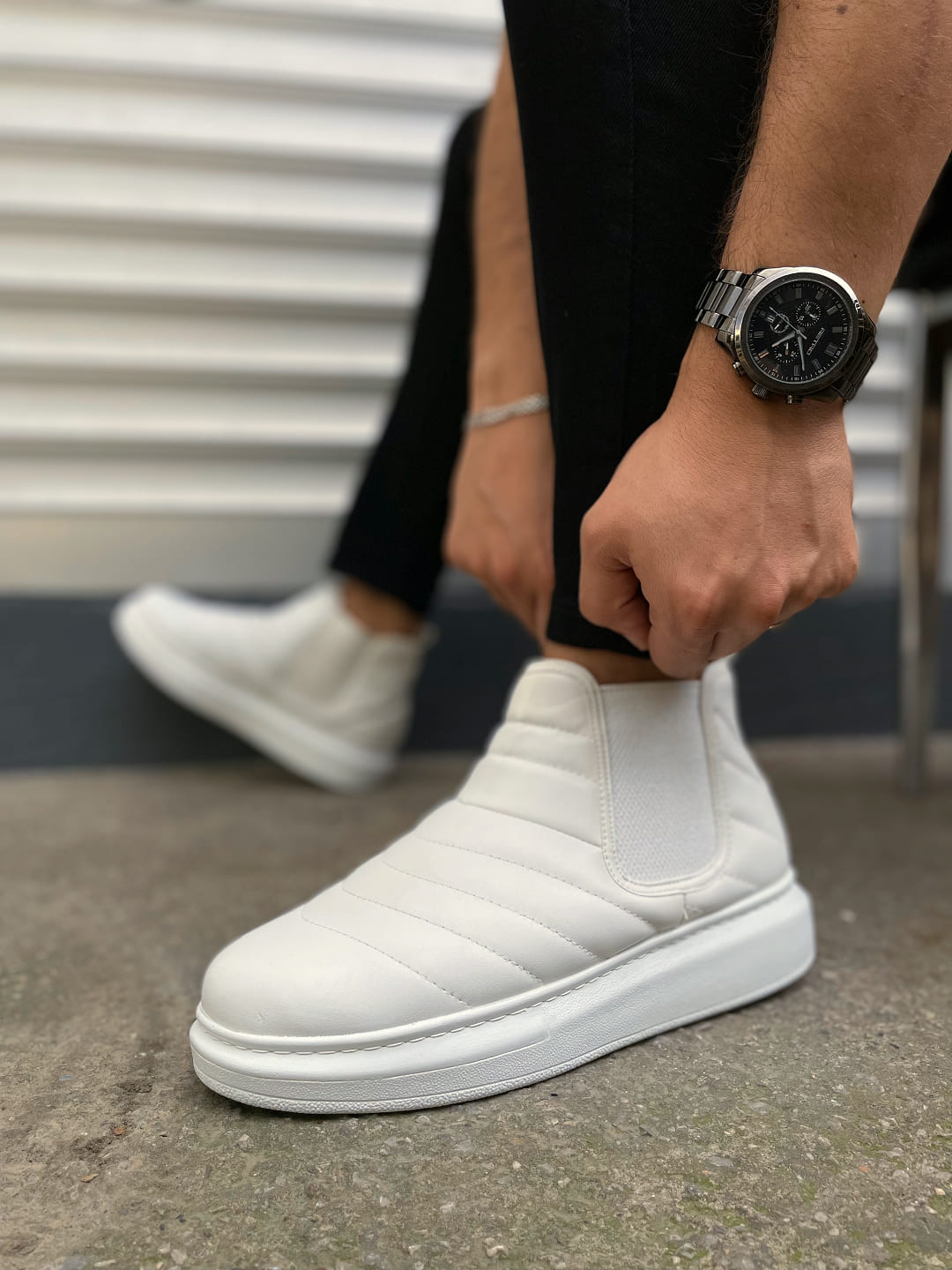 JY205 Boston Bağcıksız Ortopedik Taban Cilt Erkek Spor Bot CBT - Beyaz - Görsel 3