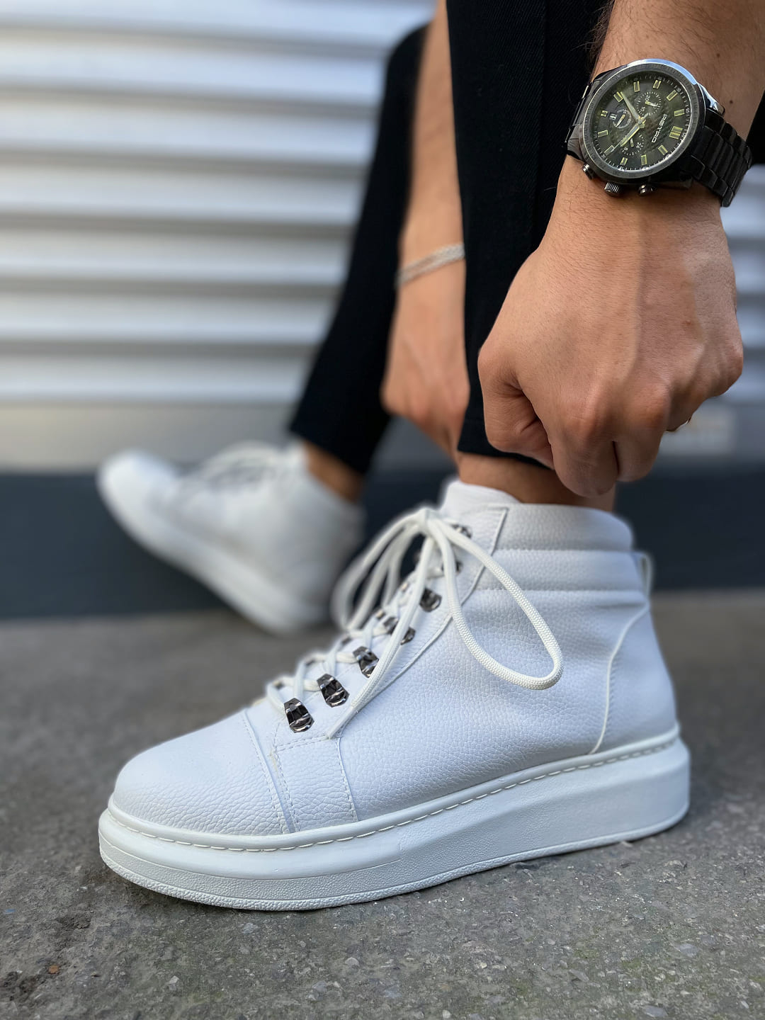 JY206 Ottawa Bağcıklı Ortopedik Taban Cilt Erkek Spor Bot CBT - Beyaz - Görsel 3