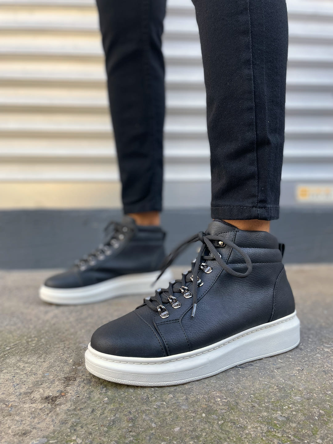 JY206 Ottawa Bağcıklı Ortopedik Taban Cilt Erkek Spor Bot CBT - Siyah - Görsel 2