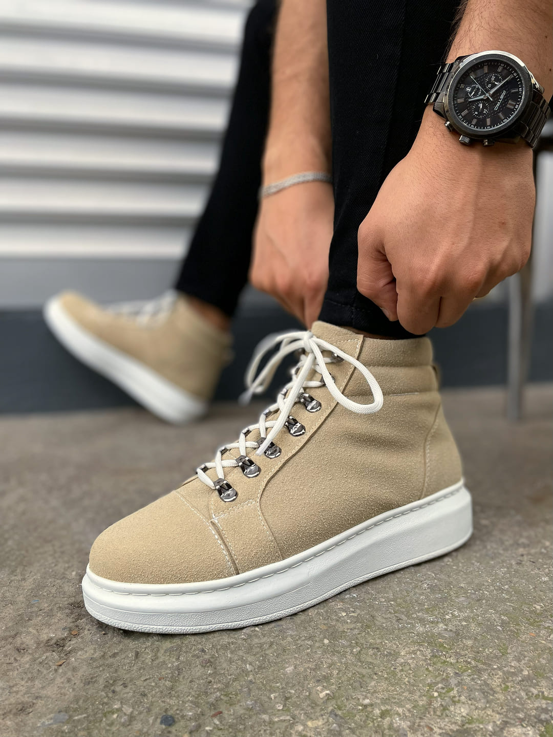 JY206 Ottawa Bağcıklı Ortopedik Taban Süet Erkek Spor Bot SBT - Krem - Görsel 3