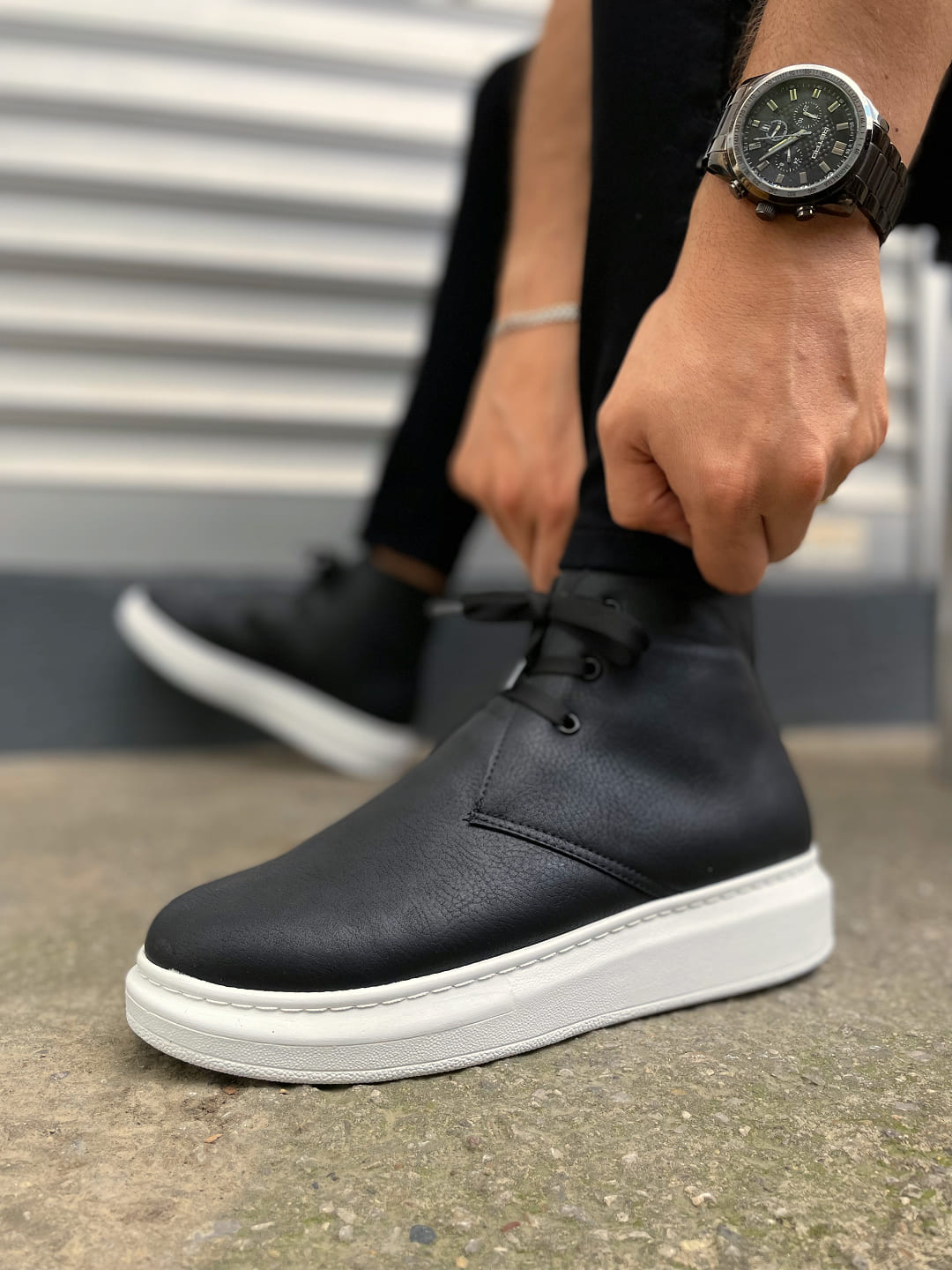 JY207 Oslo Bağcıklı Ortopedik Taban Cilt Erkek Spor Bot CBT - Siyah - Görsel 3