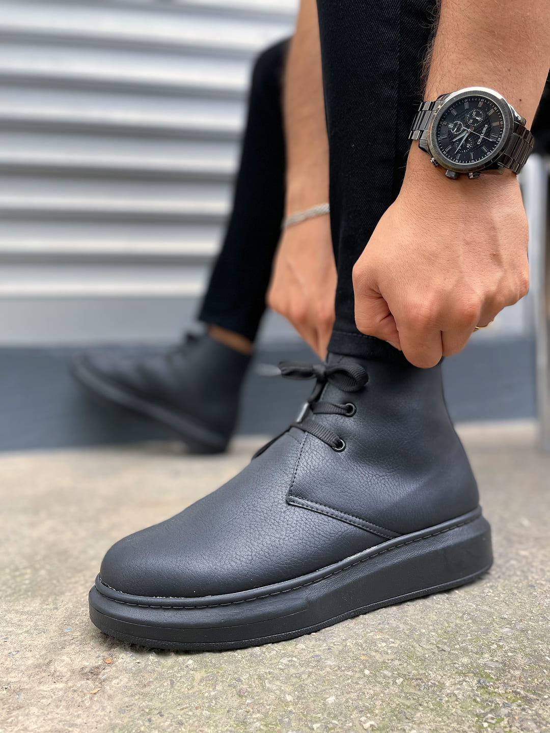 JY207 Oslo Bağcıklı Ortopedik Taban Cilt Erkek Spor Bot CST - Siyah - Görsel 3