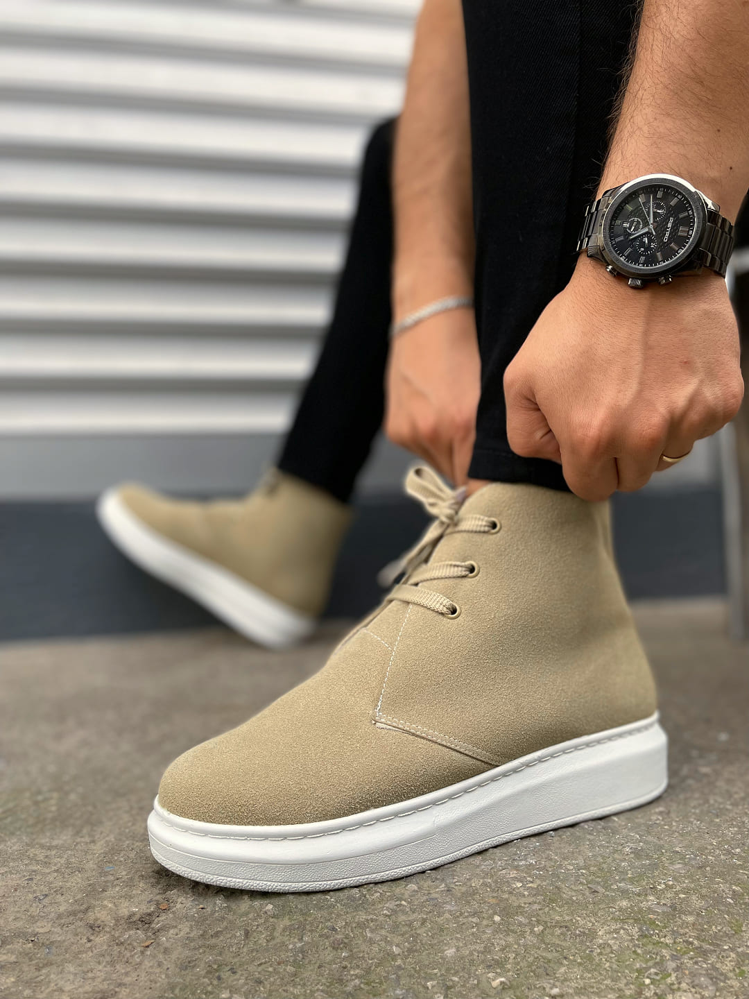 JY207 Oslo Bağcıklı Ortopedik Taban Süet Erkek Spor Bot SBT - Krem - Görsel 3