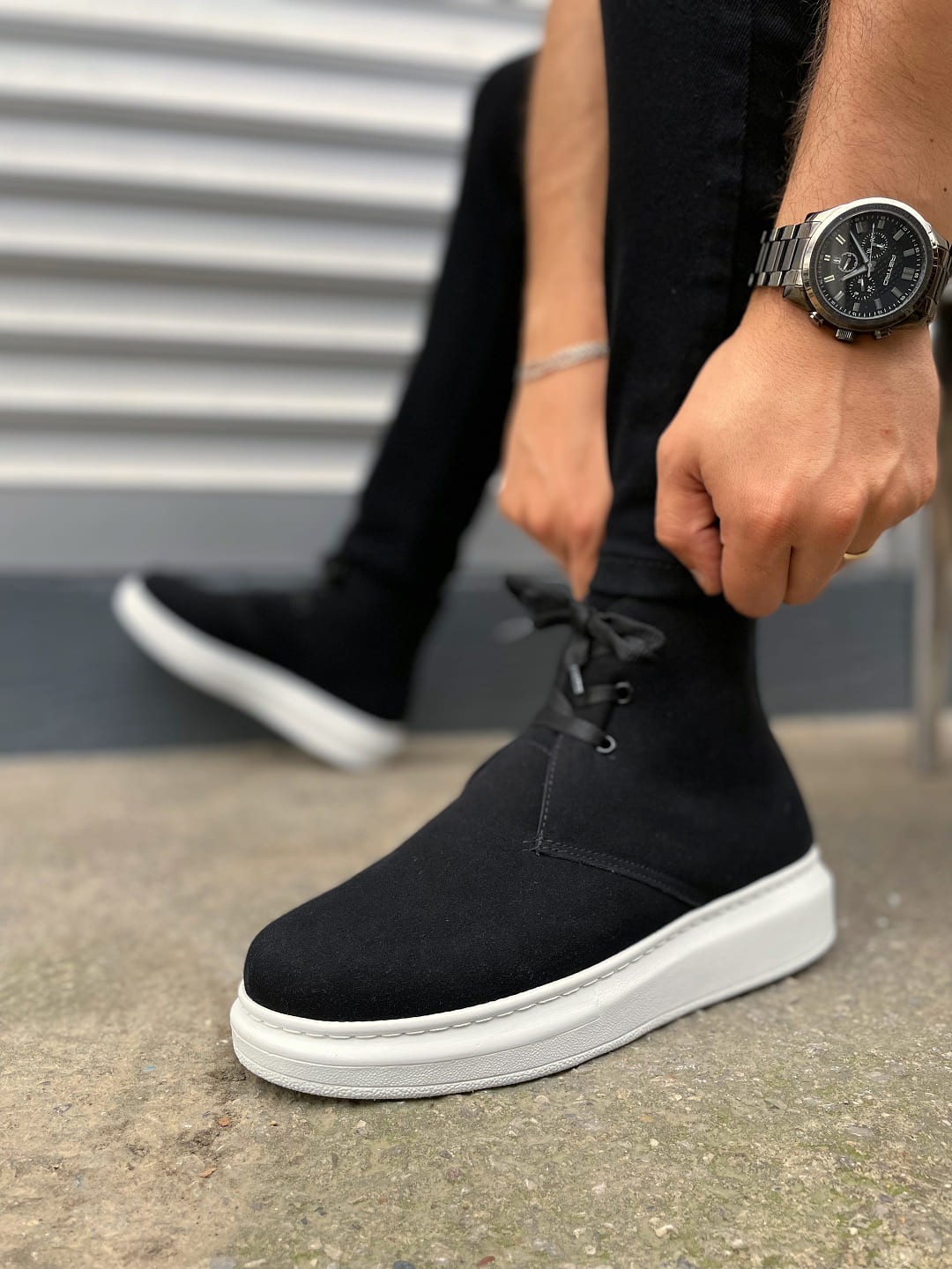 JY207 Oslo Bağcıklı Ortopedik Taban Süet Erkek Spor Bot SBT - Siyah - Görsel 3