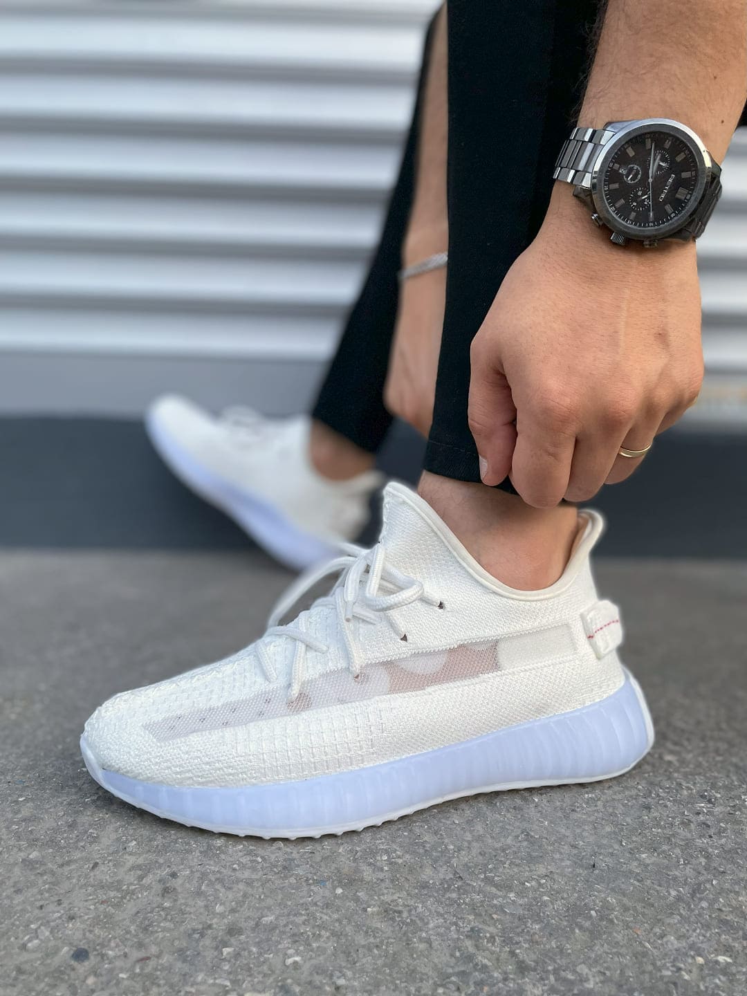 JY305 Pulse Bağcıklı Triko Kumaş Erkek Günlük Spor Ayakkabı TBT - Beyaz - Görsel 3