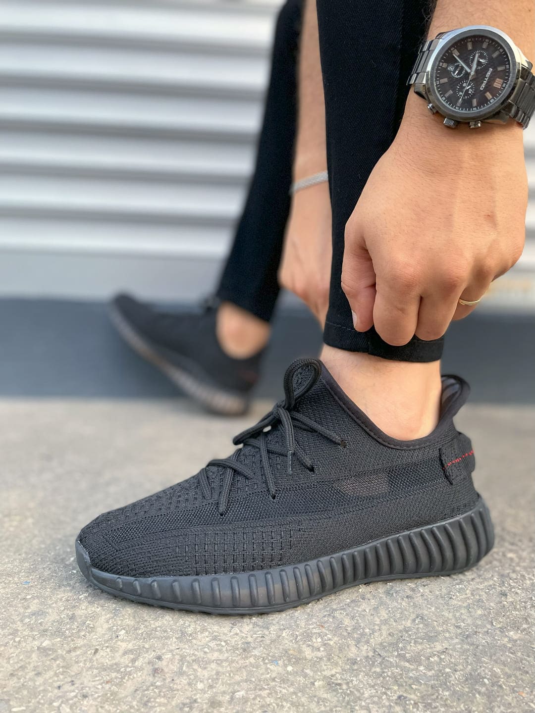 JY305 Pulse Bağcıklı Triko Kumaş Erkek Günlük Spor Ayakkabı TST - Siyah - Görsel 3