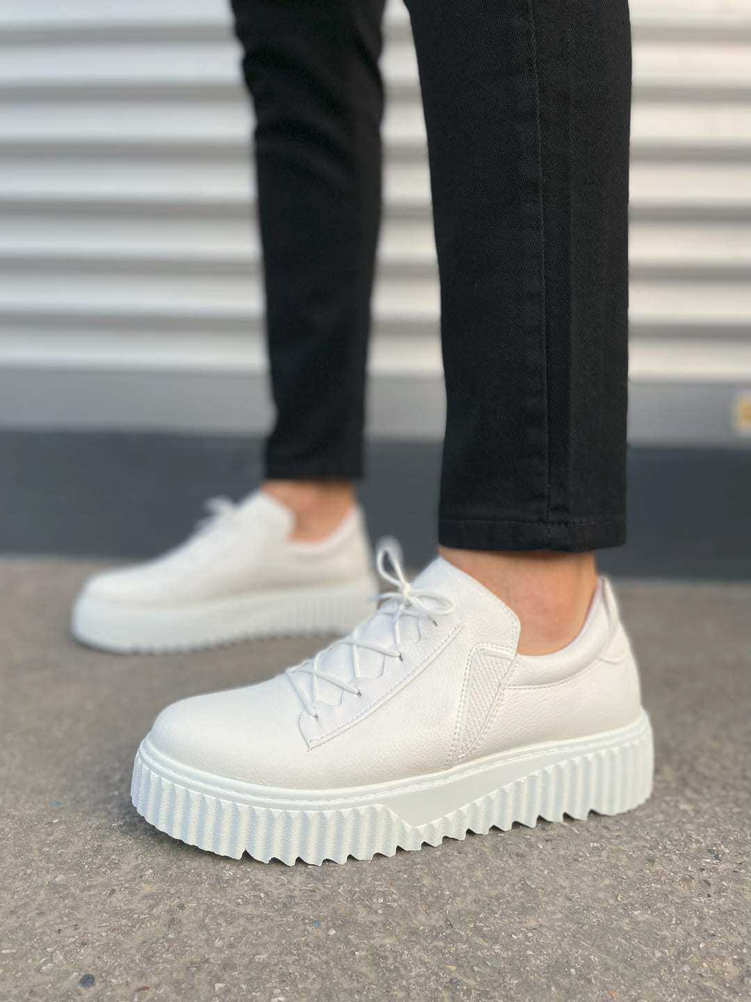 JY502 Bold Bağcıklı Cilt Erkek Günlük Sneaker Ayakkabı CBT - Beyaz - Görsel 2