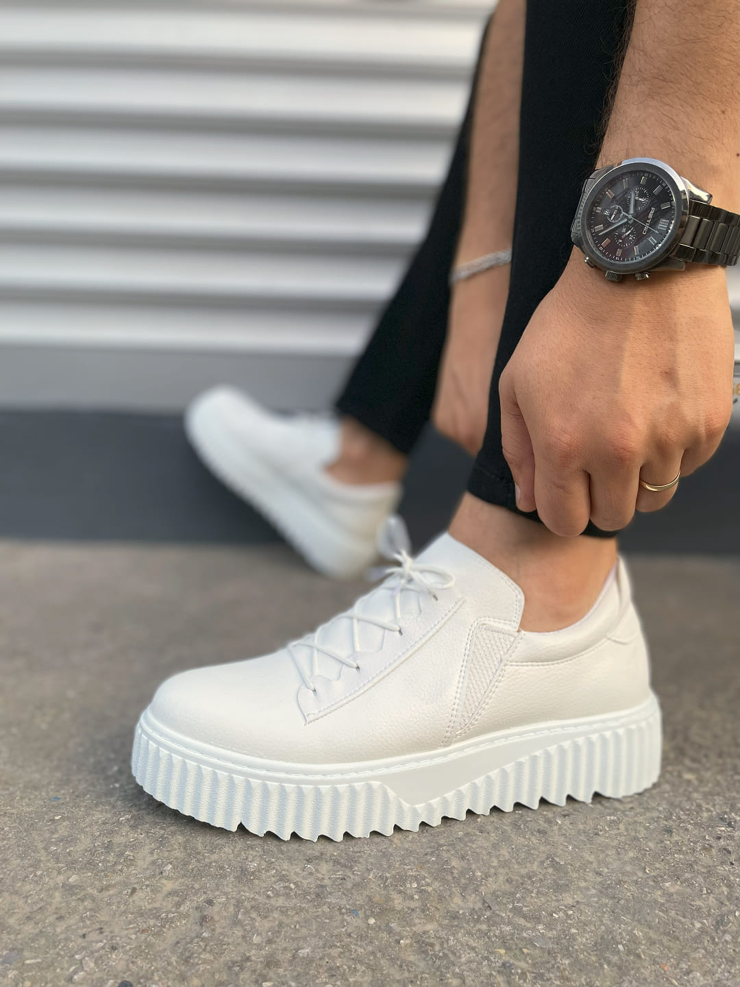 JY502 Bold Bağcıklı Cilt Erkek Günlük Sneaker Ayakkabı CBT - Beyaz - Görsel 3