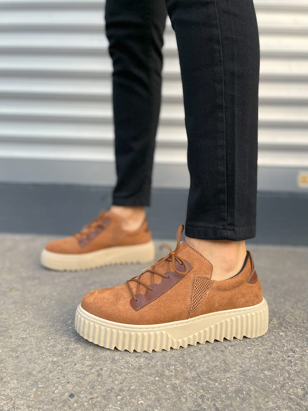 JY502 Bold Bağcıklı Süet Erkek Günlük Sneaker Ayakkabı SKT - Taba - Görsel 2