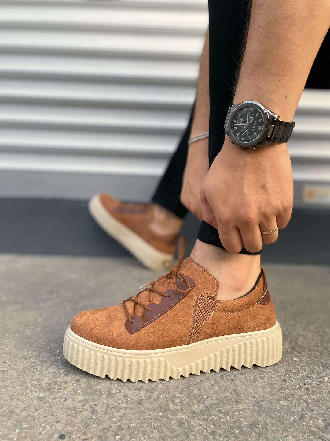 JY502 Bold Bağcıklı Süet Erkek Günlük Sneaker Ayakkabı SKT - Taba - Görsel 3