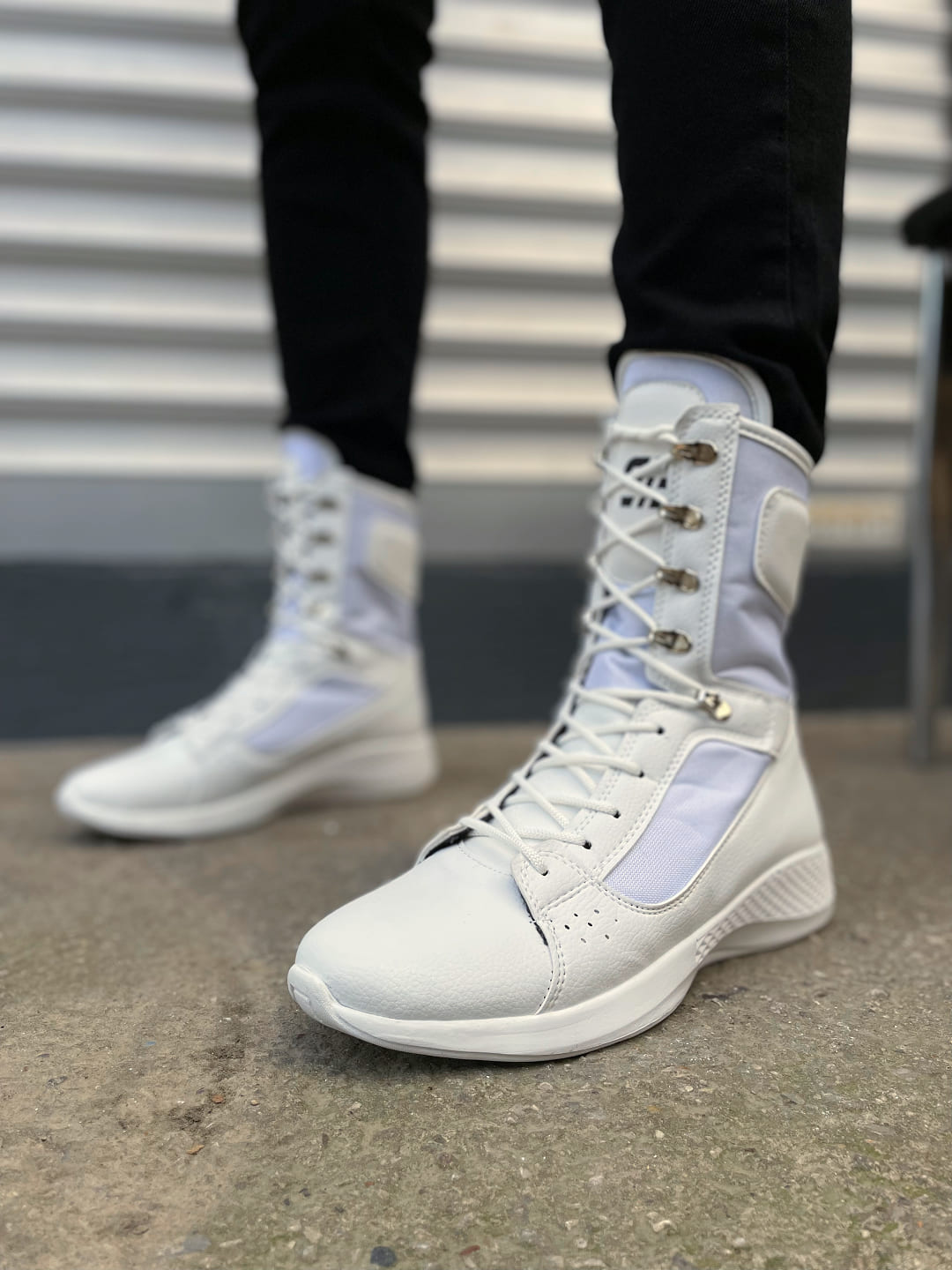 JY799 Verton Bağcıklı Ortopedik Taban Günlük Cilt Erkek Askeri Postal Bot CBT Beyaz - Görsel 2