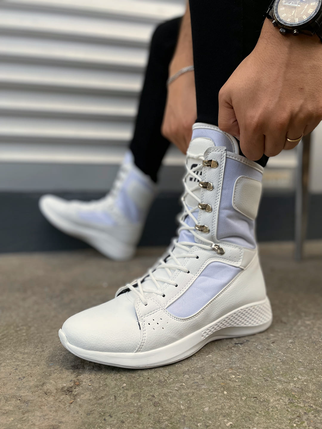 JY799 Verton Bağcıklı Ortopedik Taban Günlük Cilt Erkek Askeri Postal Bot CBT Beyaz - Görsel 3