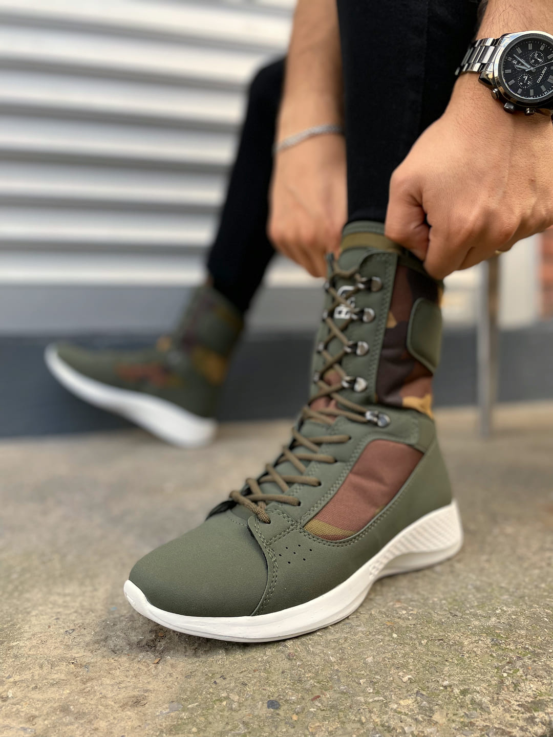 JY799 Verton Bağcıklı Ortopedik Taban Günlük Cilt Erkek Askeri Postal Bot CBT Haki - Görsel 3