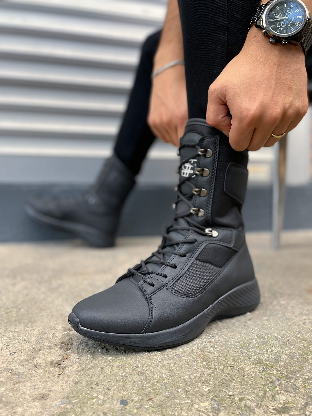 JY799 Verton Bağcıklı Ortopedik Taban Günlük Cilt Erkek Askeri Postal Bot CST Siyah - Görsel 3