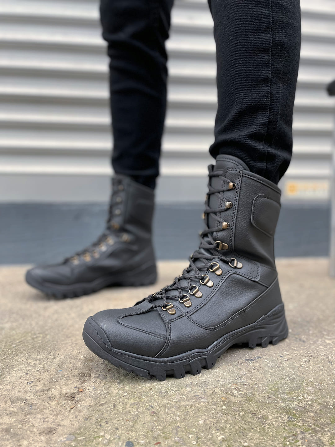 JY999 Strike Bağcıklı Ortopedik Taban Günlük Cilt Erkek Askeri Postal Bot CST Siyah - Görsel 2