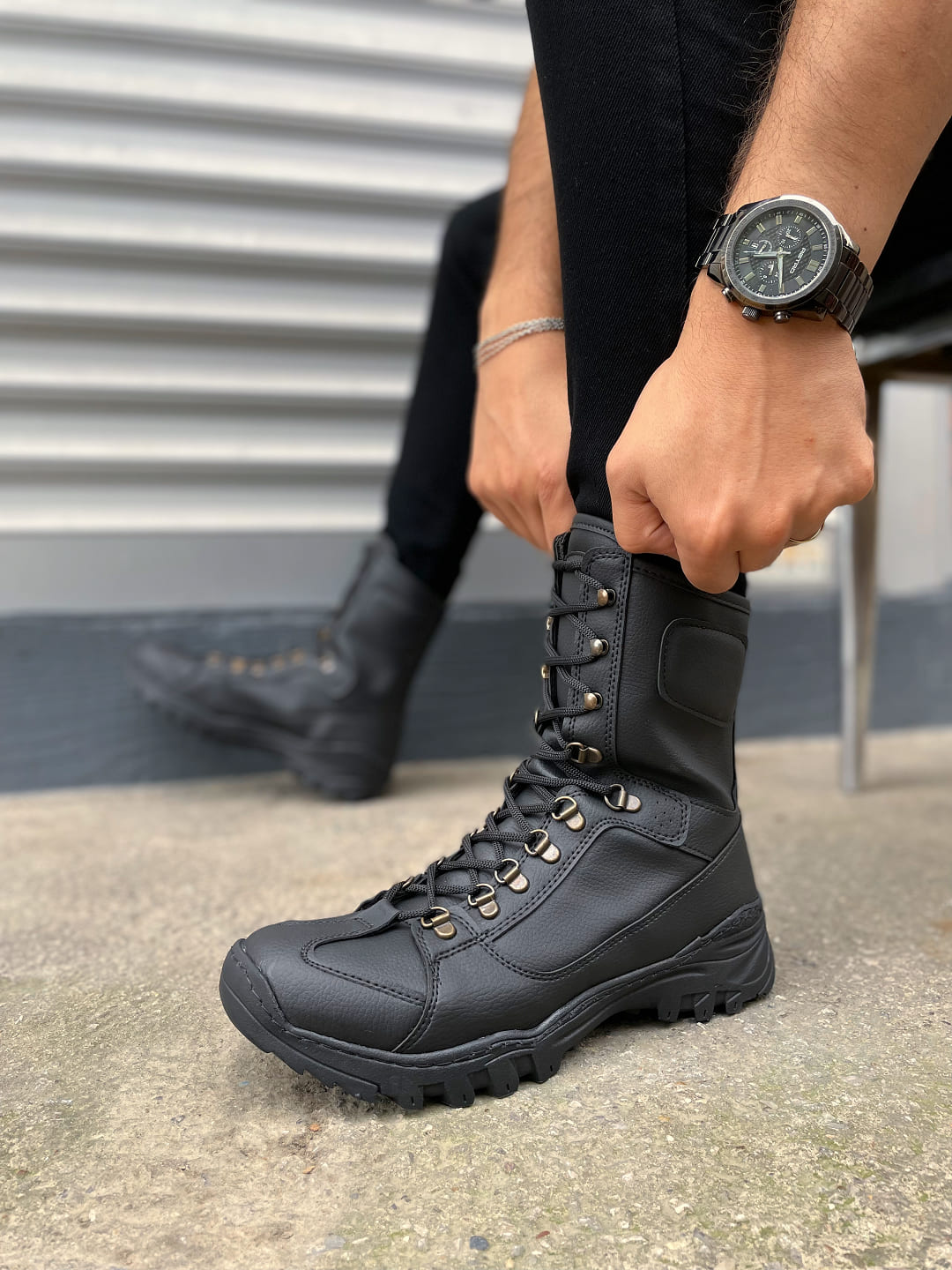 JY999 Strike Bağcıklı Ortopedik Taban Günlük Cilt Erkek Askeri Postal Bot CST Siyah - Görsel 3