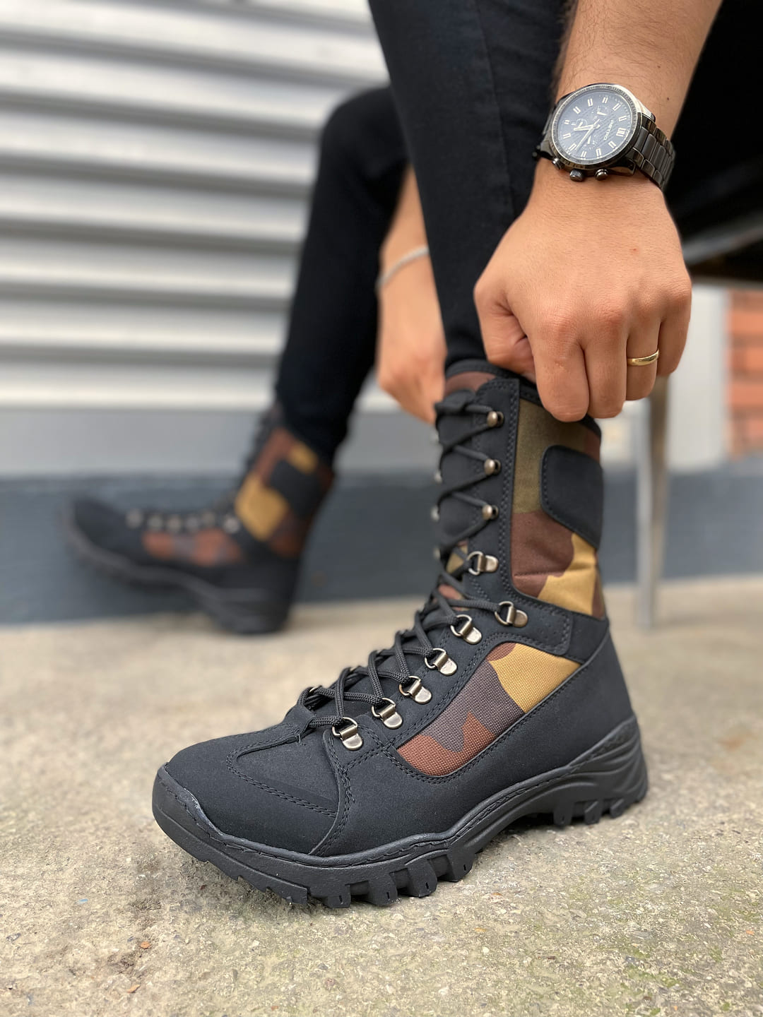 JY999 Strike Bağcıklı Ortopedik Taban Günlük Cilt Erkek Askeri Postal Bot CST Siyah/Haki - Görsel 3