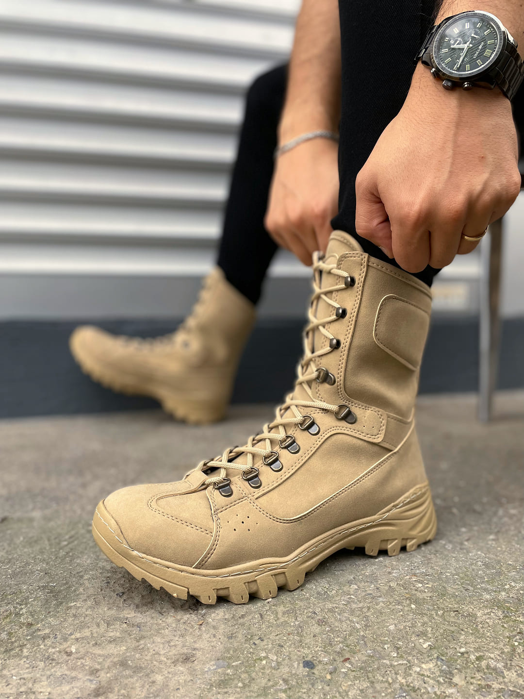 JY999 Strike Bağcıklı Ortopedik Taban Günlük Süet Erkek Askeri Postal Bot SKT Kum - Görsel 3