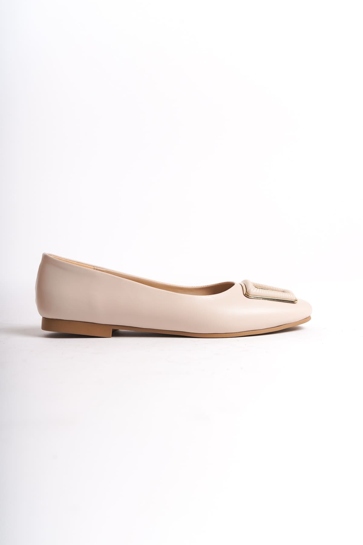 KAYLEE Bağcıksız Ortopedik Rahat Taban Toka Detaylı Kadın Babet Ayakkabı CKT - Krem - Görsel 6