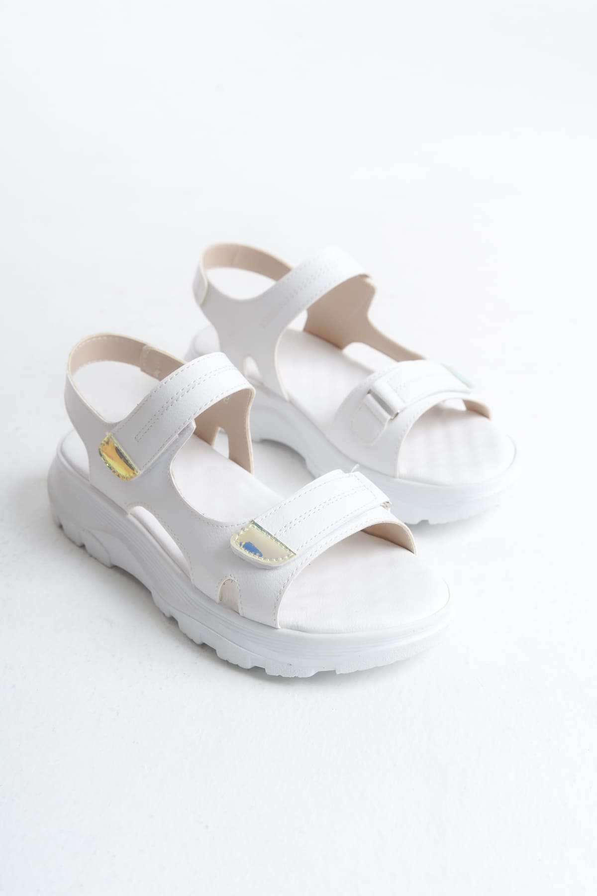 LAMIA Cırt Cırtlı Ortopedik Taban Kadın Sandalet CBT - Beyaz - Görsel 4