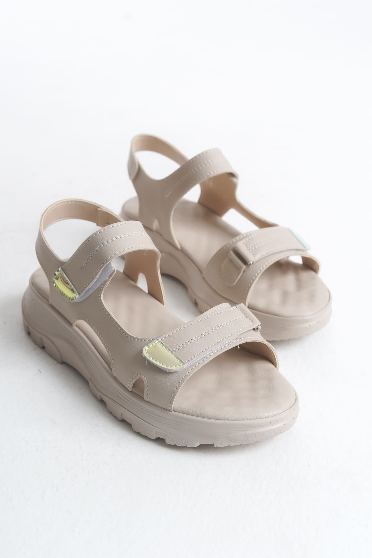 LAMIA Cırt Cırtlı Ortopedik Taban Kadın Sandalet CKT - Krem - Görsel 4