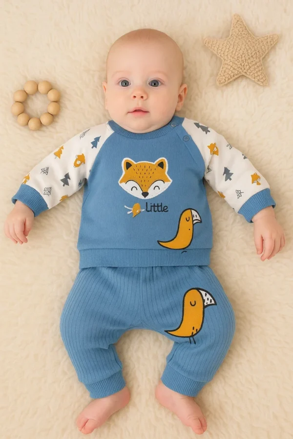 Littie Fox Nakışlı % 100 Pamuklu 2'li Erkek Takım