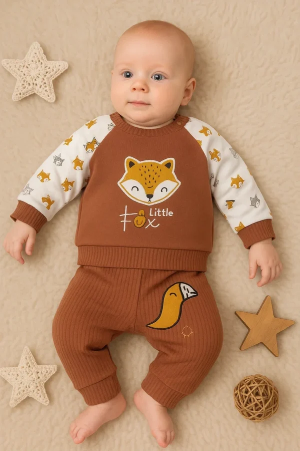 Littie Fox Nakışlı % 100 Pamuklu 2'li Erkek Takım