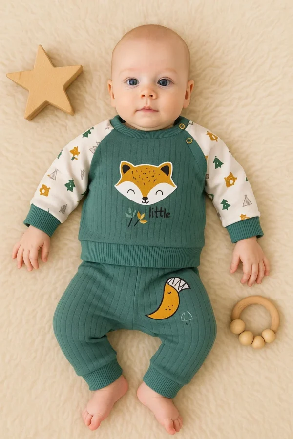 Littie Fox Nakışlı % 100 Pamuklu 2'li Erkek Takım