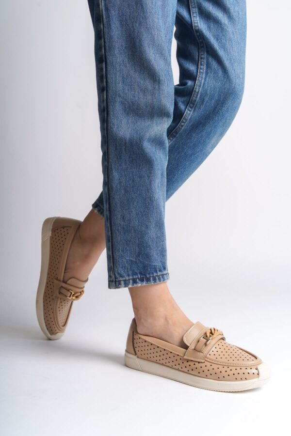 LIZY Bağcıksız Ortopedik Rahat Taban Kalp Desenli Kadın Babet Ayakkabı  CKT - Ten