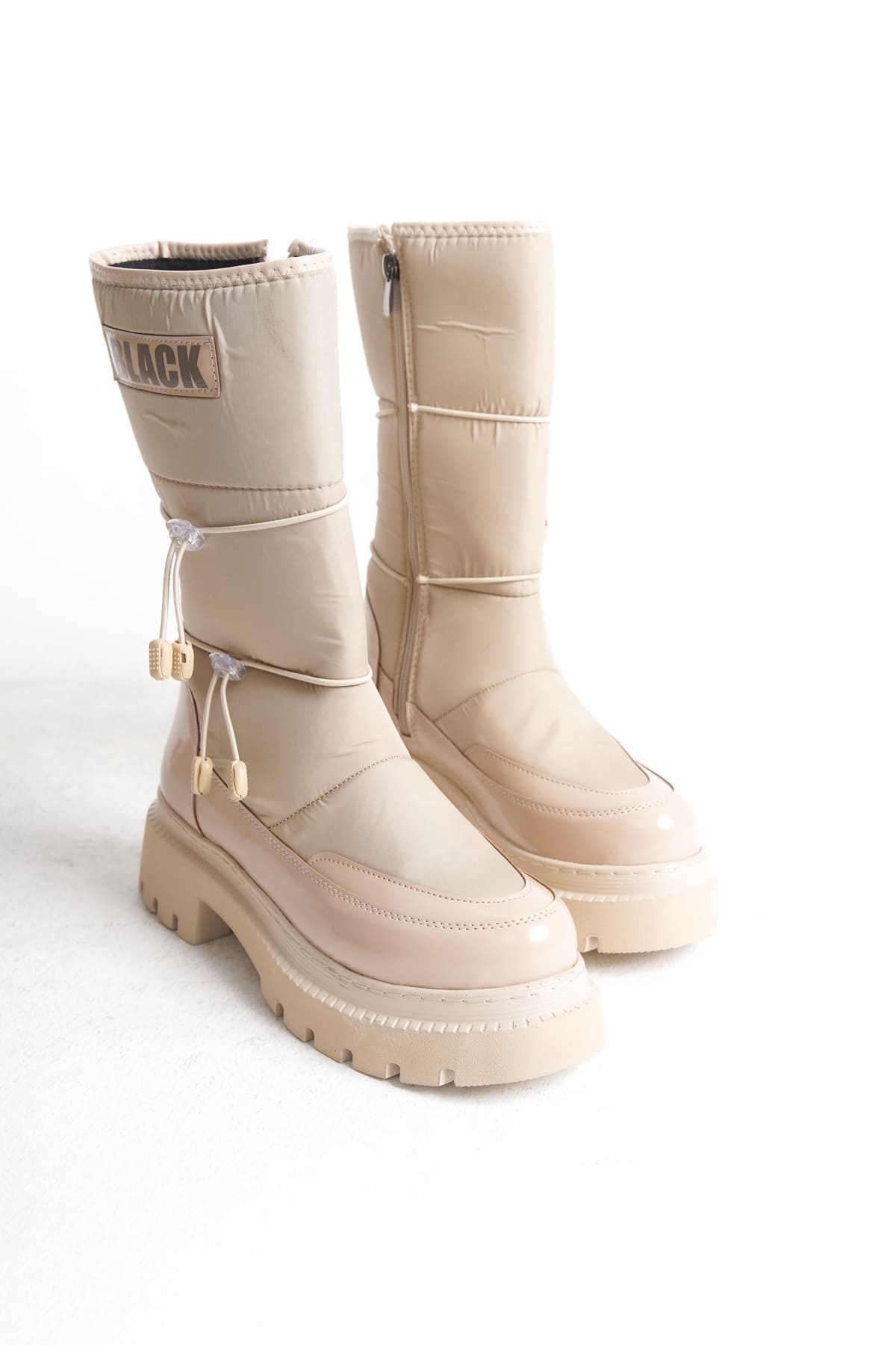 LUCY Lastikli Fermuarlı Paraşüt Kumaş Rugan Kadın Bot CKT - Krem - Görsel 5