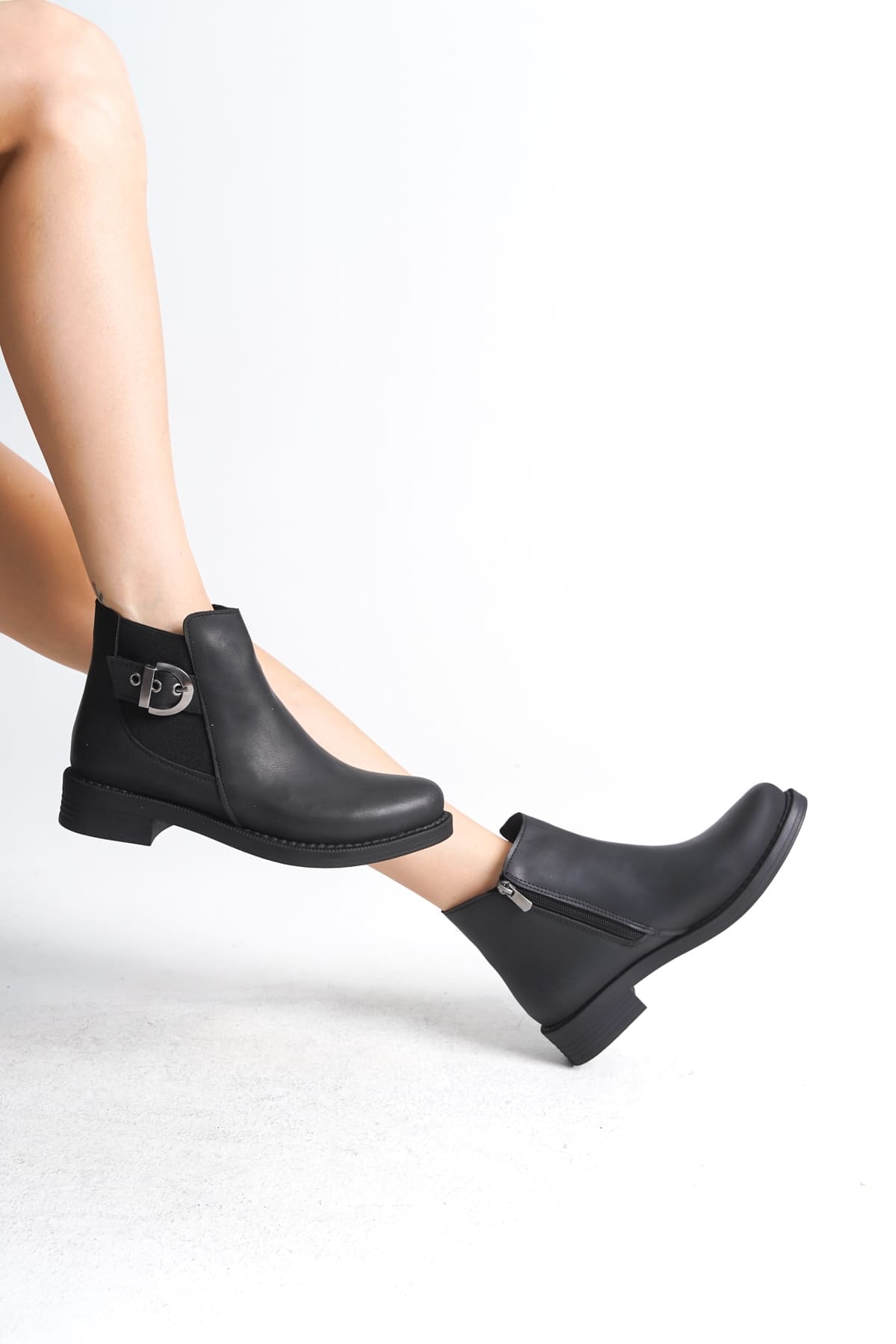 LUNA Fermuarlı Lastikli Ortopedik Taban Topuklu Kadın Bot CST - Siyah - Görsel 2