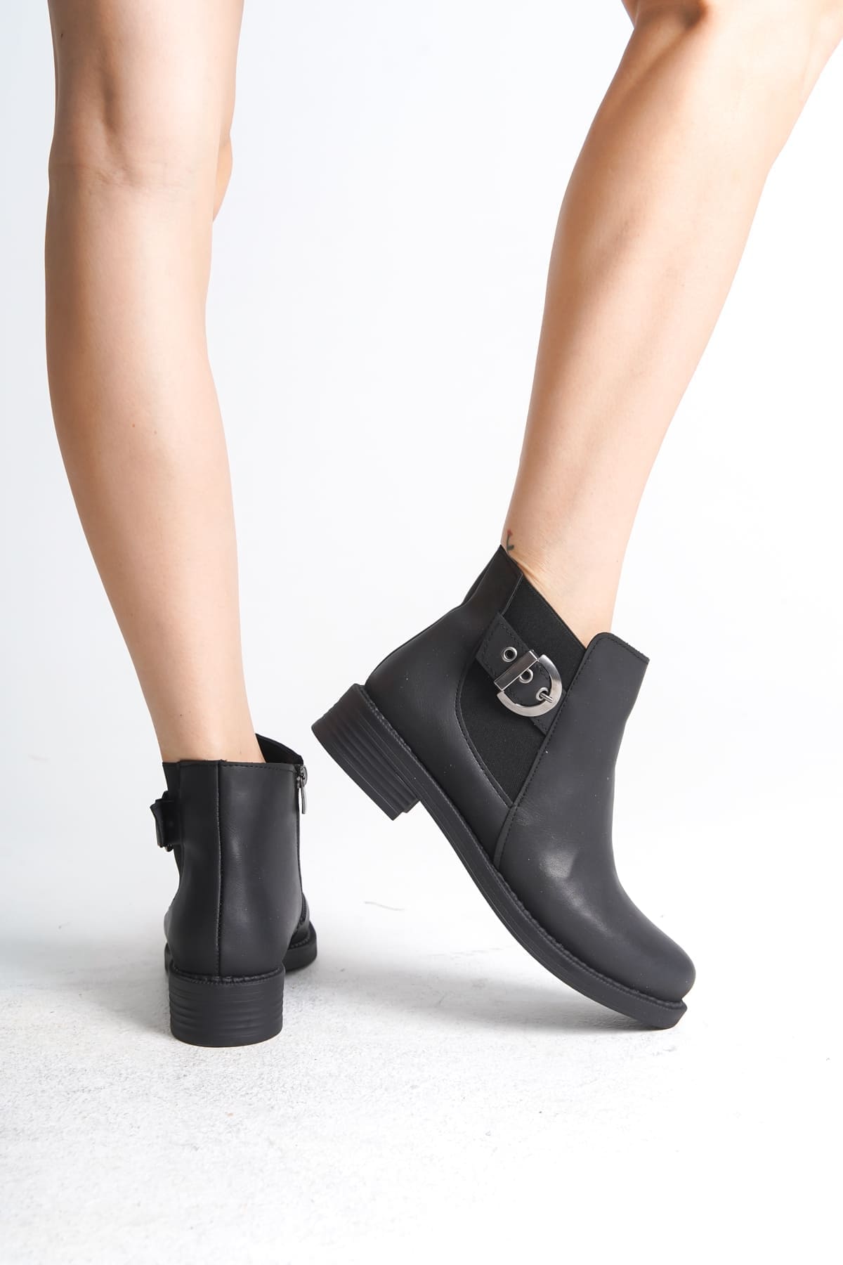 LUNA Fermuarlı Lastikli Ortopedik Taban Topuklu Kadın Bot CST - Siyah - Görsel 4