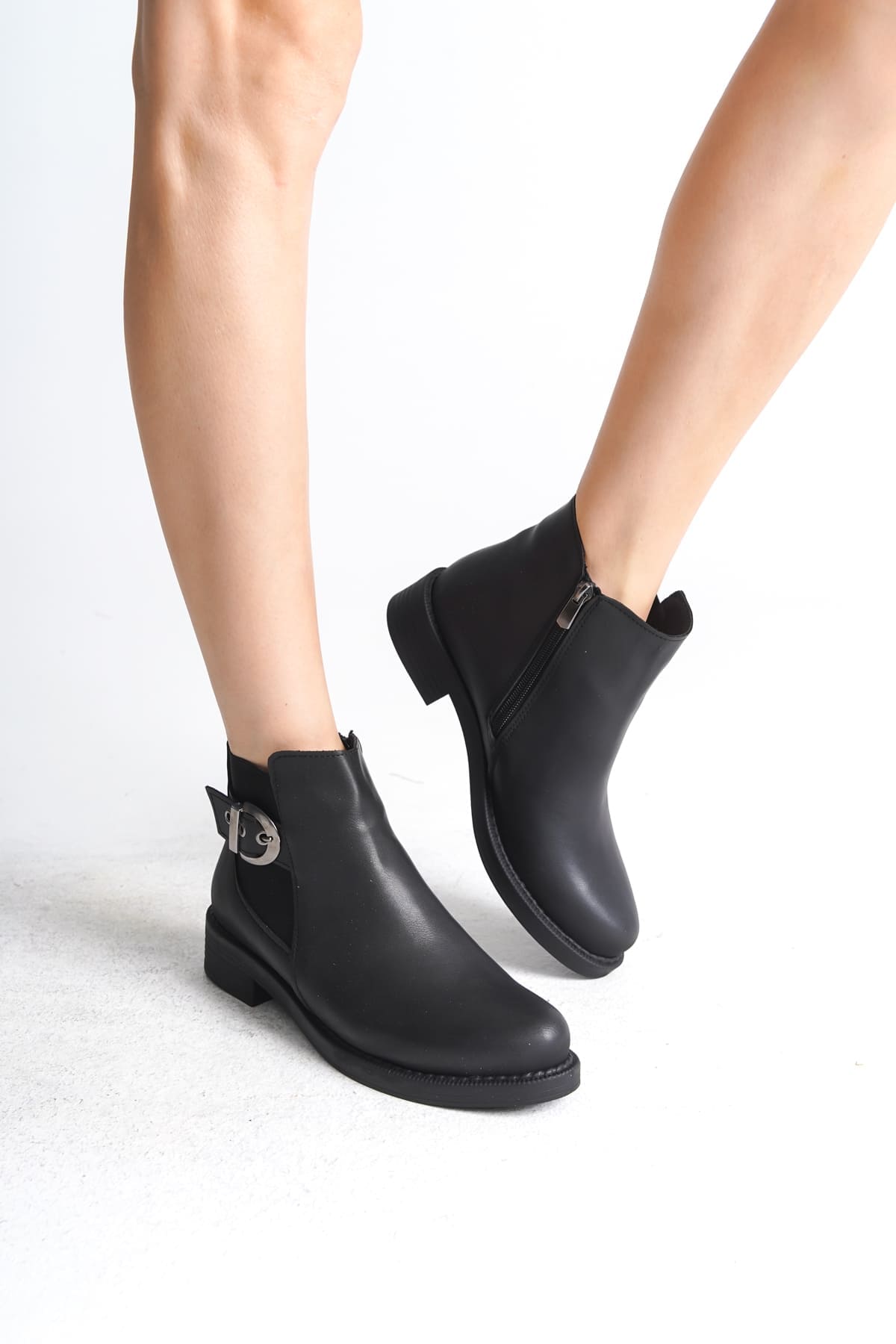 LUNA Fermuarlı Lastikli Ortopedik Taban Topuklu Kadın Bot CST - Siyah