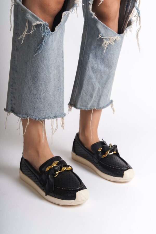 LYDIA Bağcıksız Ortopedik Rahat Taban Kalp Desenli Kadın Babet Ayakkabı  CKT - Siyah