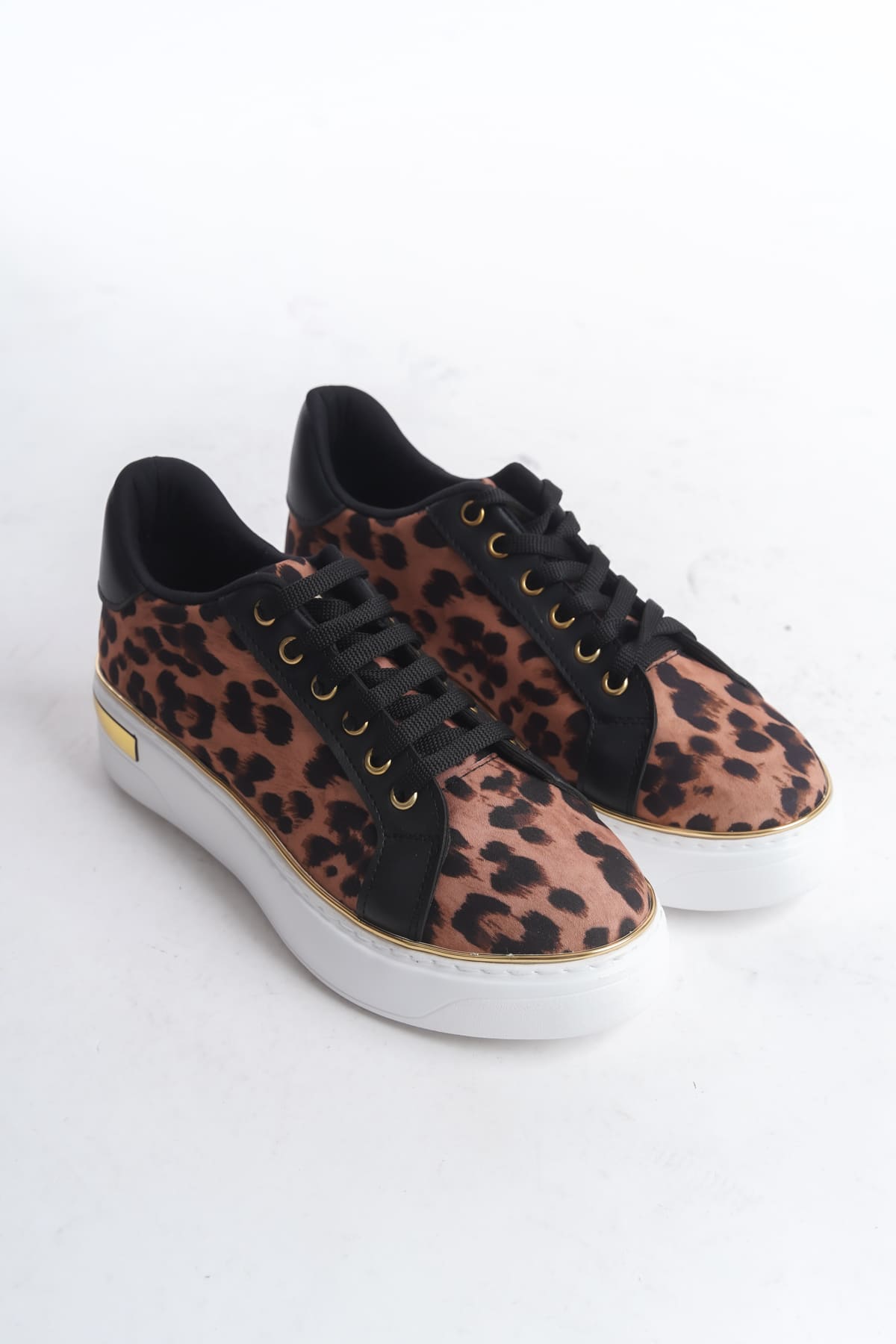 MINA Bağcıklı Ortopedik Taban Leopar Desenli Kadın Sneaker Spor Ayakkabı TBT - Kahverengi - Görsel 4