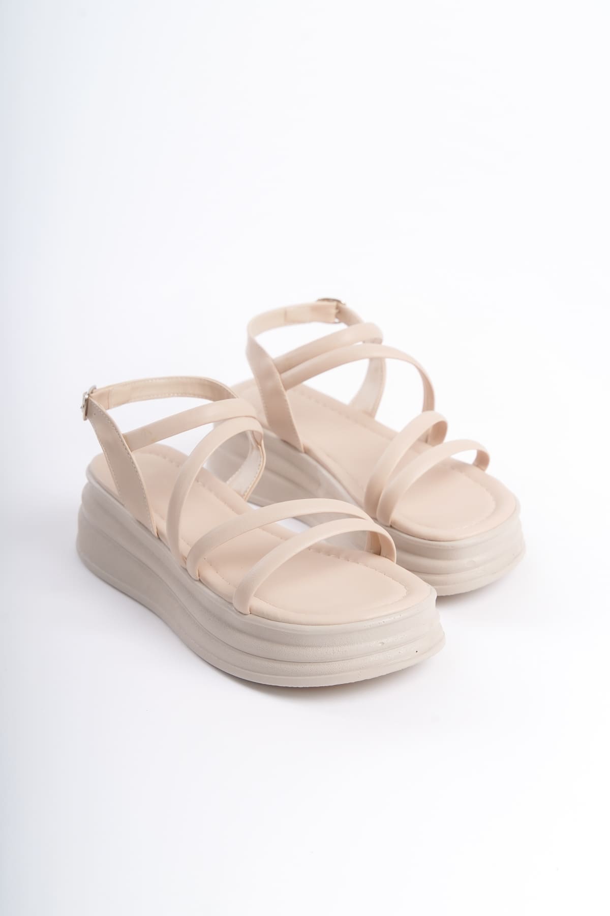 NATALIE İnce Tokalı Şerit Detaylı Ortopedik Taban Kadın Sandalet CKT - Krem - Görsel 4