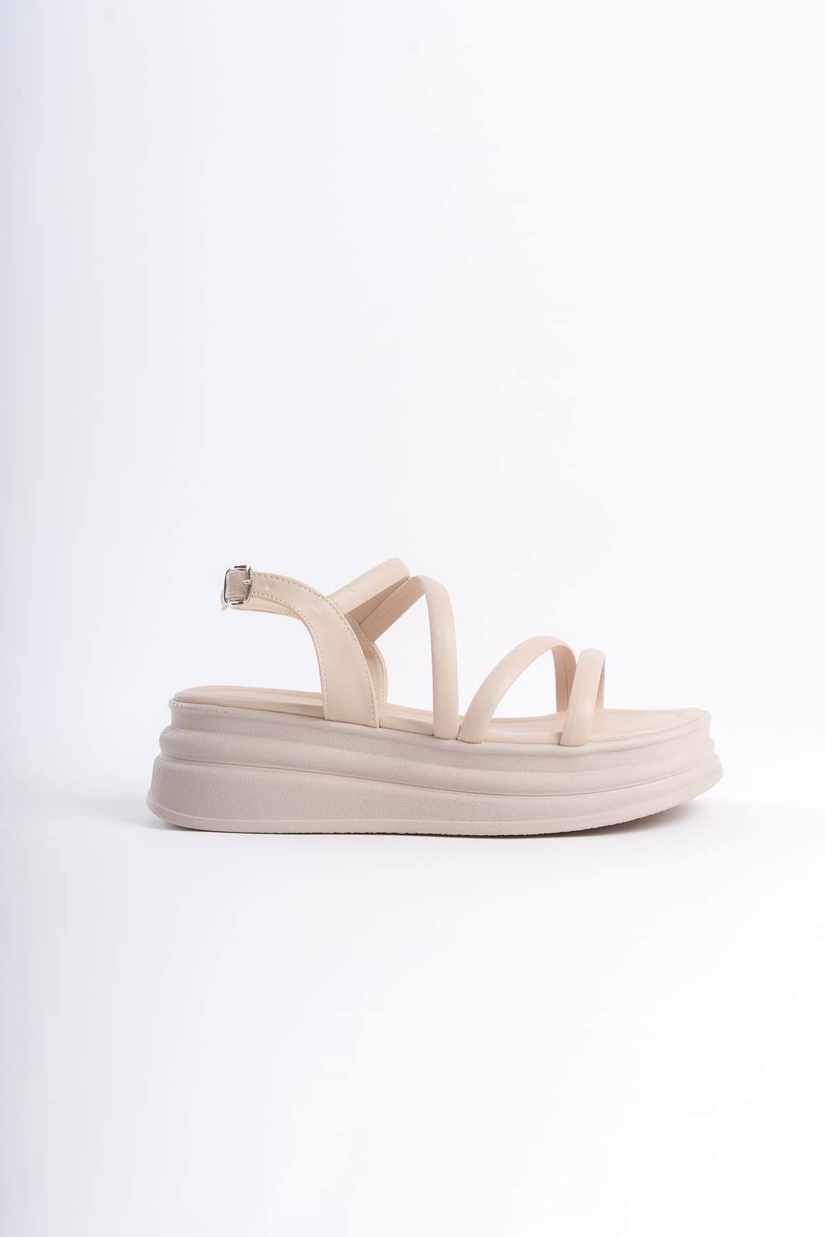 NATALIE İnce Tokalı Şerit Detaylı Ortopedik Taban Kadın Sandalet CKT - Krem - Görsel 6