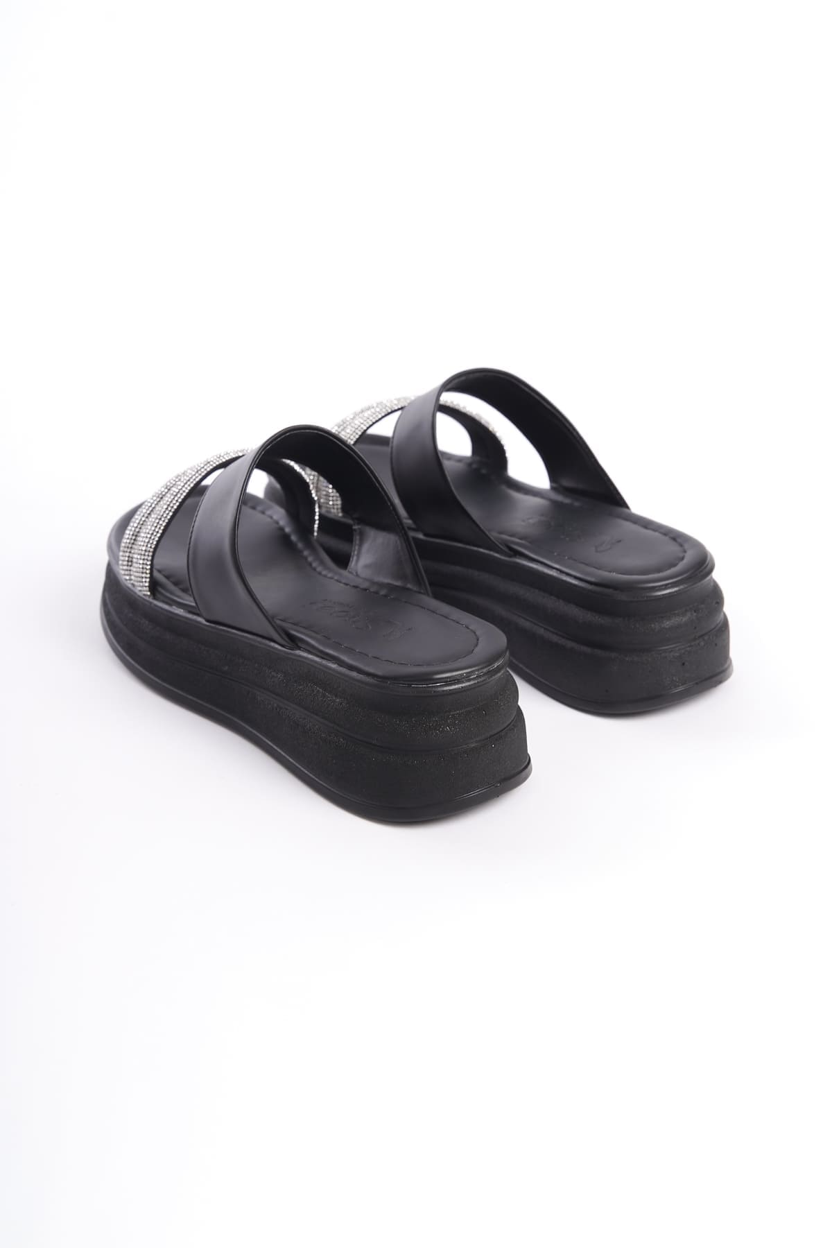 SARAH Düz Topuklu Taşlı Şeritli Kalın ve Ortopedik Taban Kadın Terlik CST - Siyah - Görsel 5