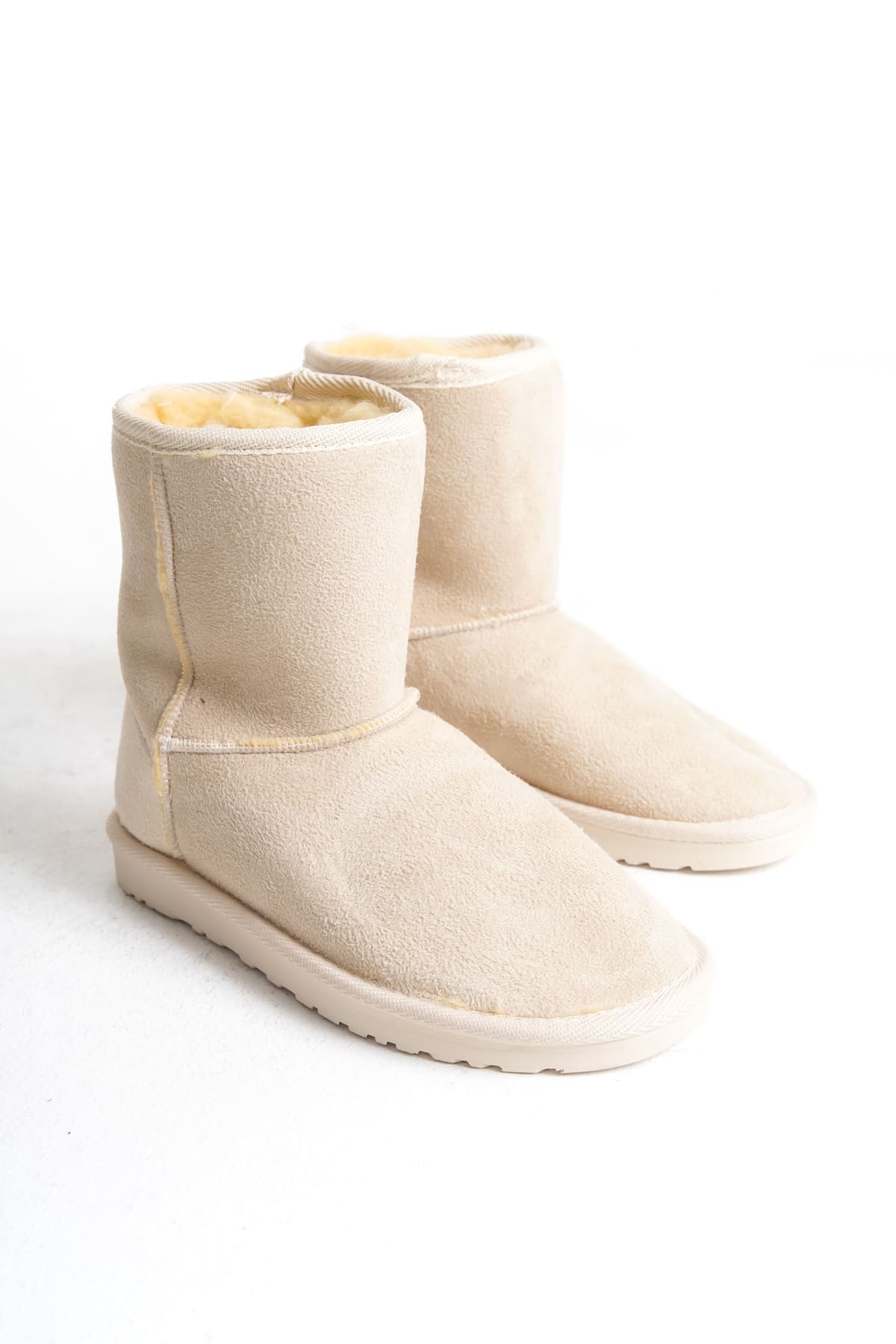 SELINA Bağcıksız Düz Taban İçi Kürklü Süet Kadın Bot SKT - Krem - Görsel 5