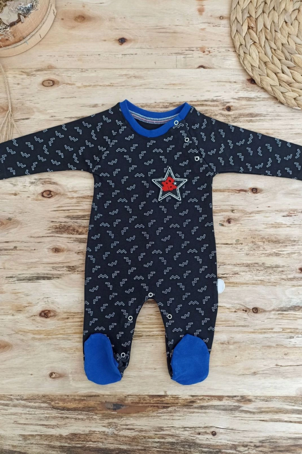0-3 3-6 6-9 Ay Star Baby Baskılı Çıt Çıt Kapama Erkek Bebek Tulum Siyah