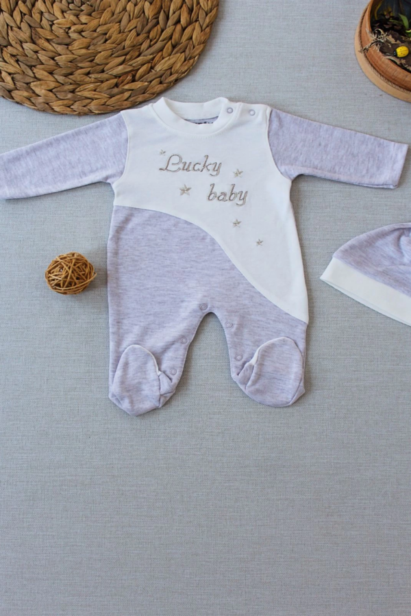 0-3 3-6 Ay Lucky Baby Nakışlı Es Çizgi Boy Şapkalı Erkek Bebek Tulumu Kahvemelanj
