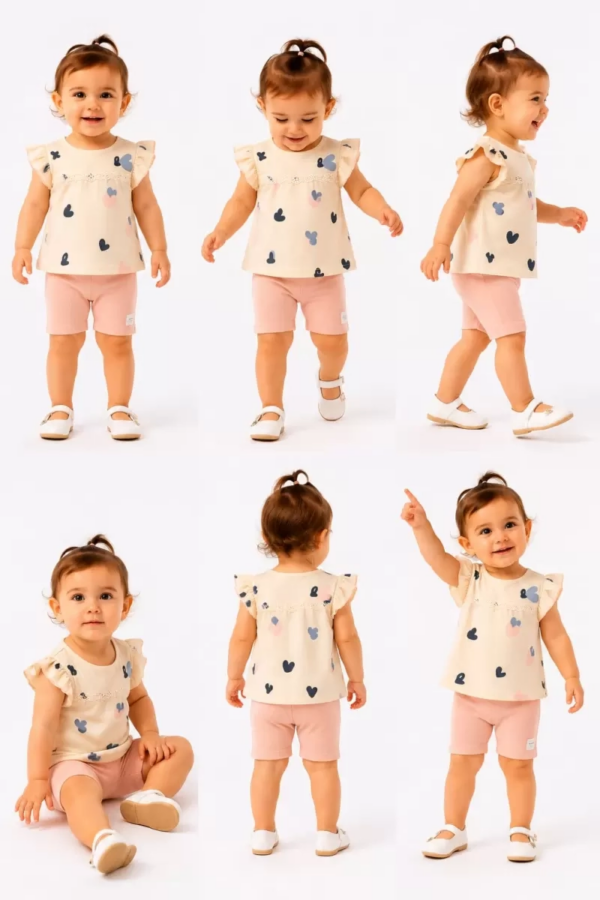 1/3 Yaş Piti Kalp Baskılı Çocuk Takımı