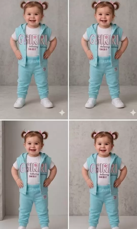 1/4 Yaş Girl Baskılı Yelekli 3lü Çocuk Takımı