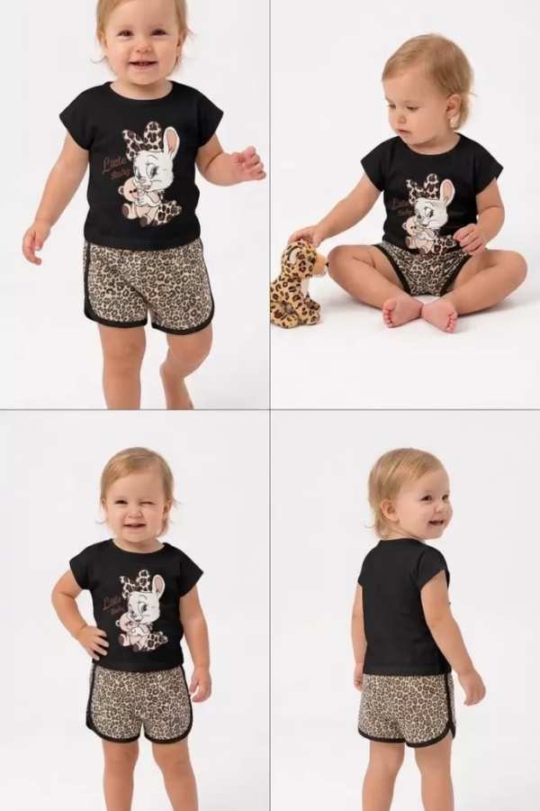 1/4 Yaş Leopar Tavşan Baskılı Çocuk Takımı