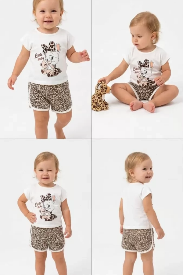 1/4 Yaş Leopar Tavşan Baskılı Çocuk Takımı