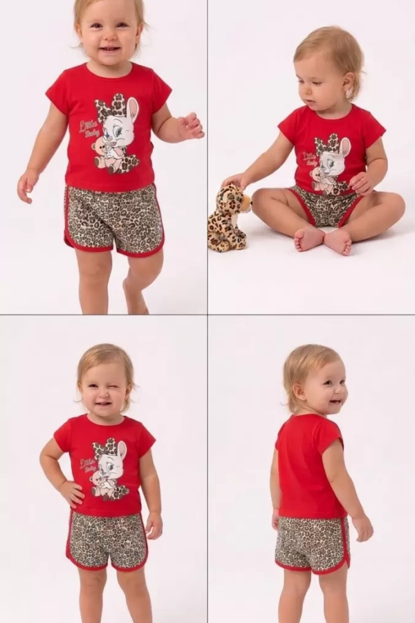 1/4 Yaş Leopar Tavşan Baskılı Çocuk Takımı