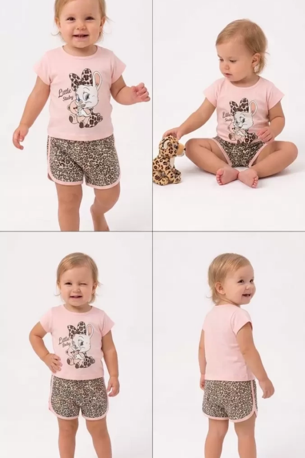 1/4 Yaş Leopar Tavşan Baskılı Çocuk Takımı