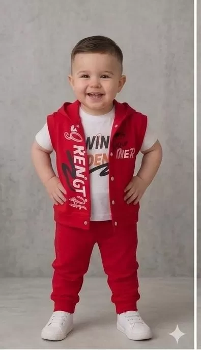 1/4 Yaş Winner Baskılı Yelekli 3lü Çocuk Takımı